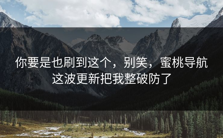 你要是也刷到这个，别笑，蜜桃导航这波更新把我整破防了